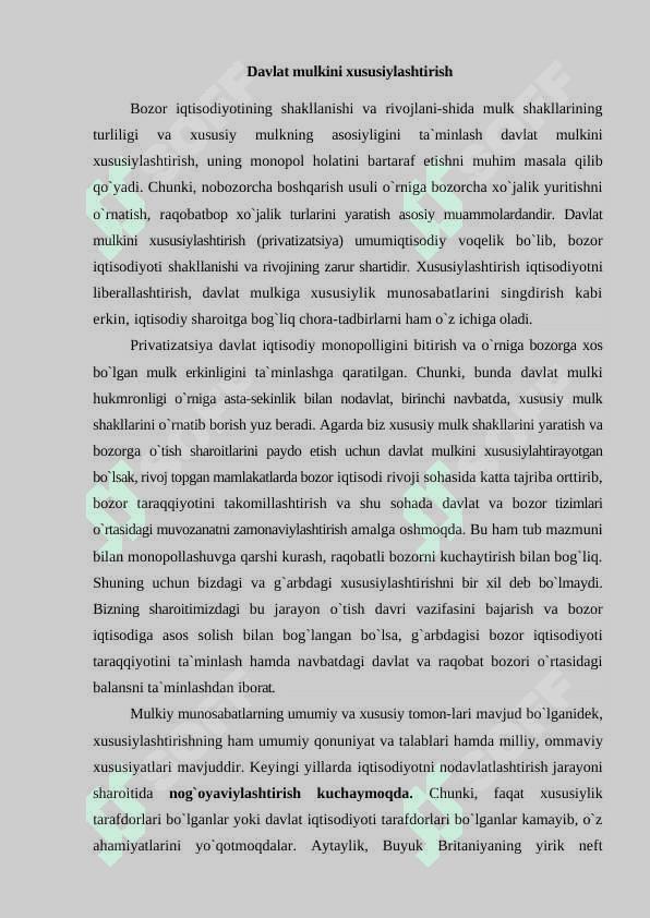 Davlat mulkini xususiylashtirish 2