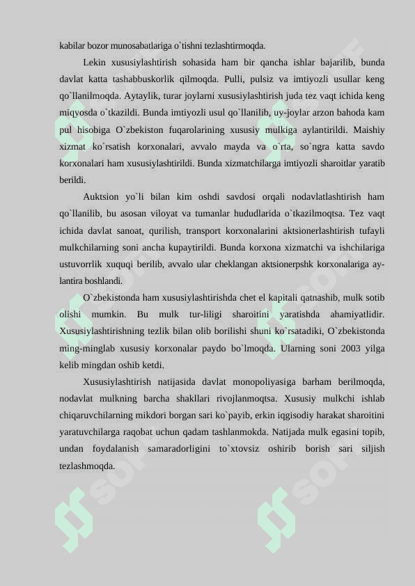 Davlat mulkini xususiylashtirish 8