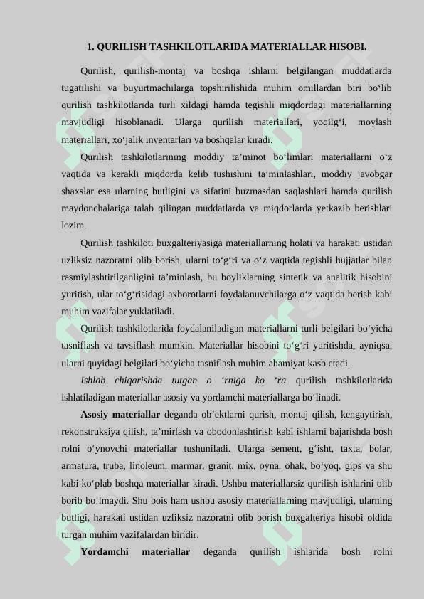 QURILISH TASHKILOTLARIDA MATERIALLAR HISOBI 3