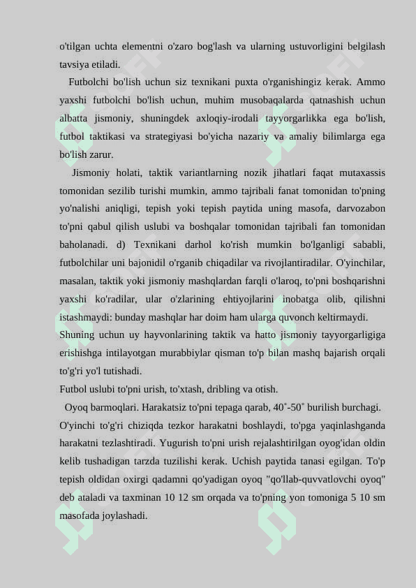 Futbol o‘yinida harakatlanish texnikasini o‘rgatishni takomillashtirish va mahoratini oshirish. 3