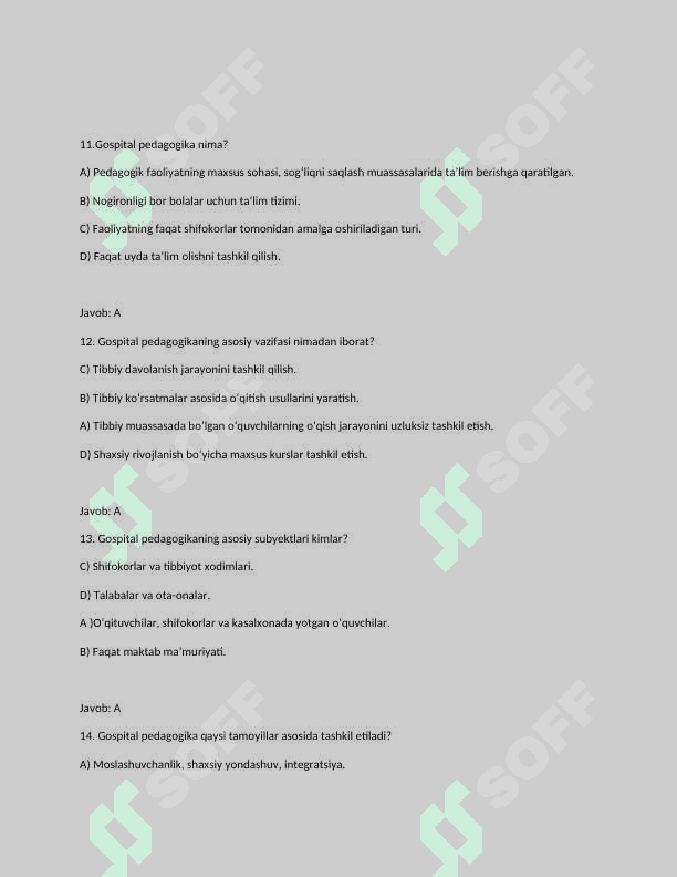 Gospital pedagogikadan test. Bolalar onkologiyasida uchraydigan kasalliklar to'g'risida test 4