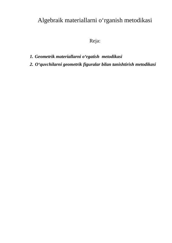 Algebraik materiallarni o‘rganish metodikasi
