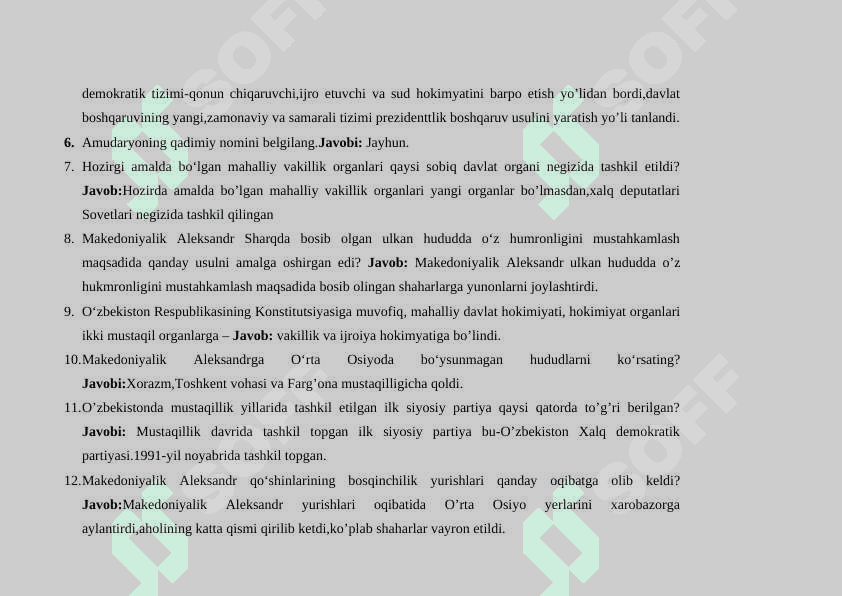 O'zbekistonning emg yangi tarixi fanidan 170talik test 2