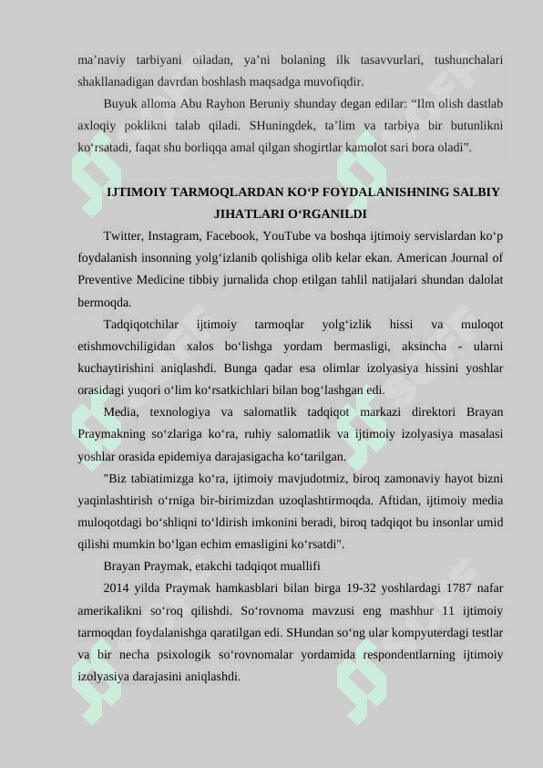 INTERNET VA  IJTIMOIY TARMOQLARDAGI VIRTUAL MULOQOTNING IJOBIY VA SALBIY JIHATLARI 4