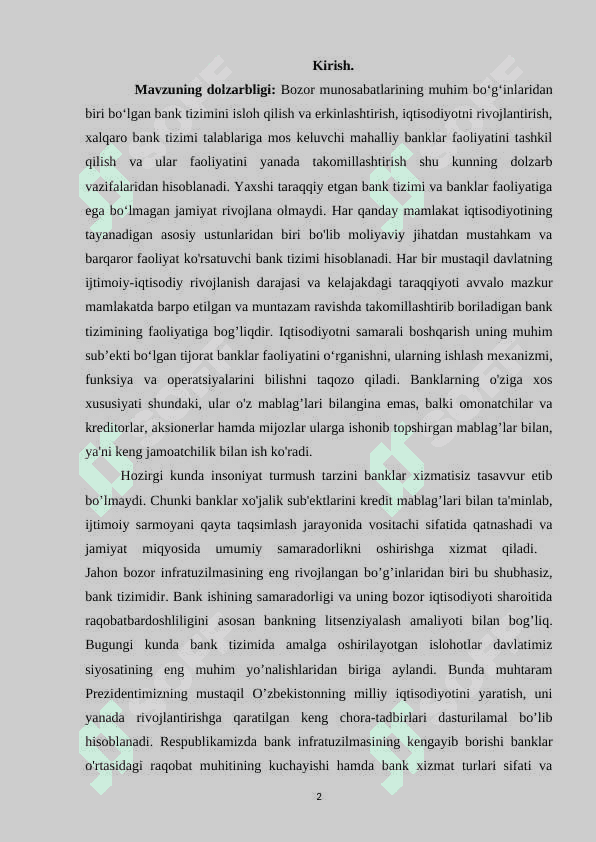 Tijorat banklari aktiv operatsiyalari tarkibi va sifati 2