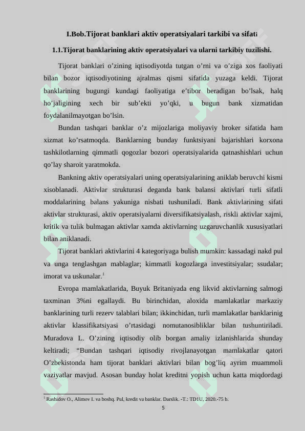Tijorat banklari aktiv operatsiyalari tarkibi va sifati 5