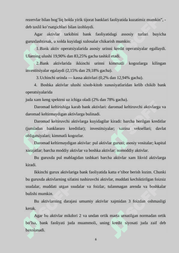 Tijorat banklari aktiv operatsiyalari tarkibi va sifati 6