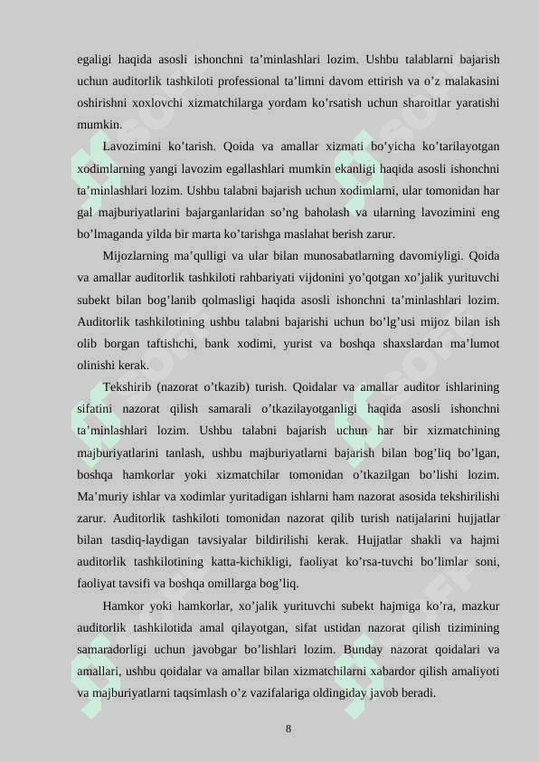 AUDITORLIK ISHINING SIFATINI NAZORAT QILISH 8