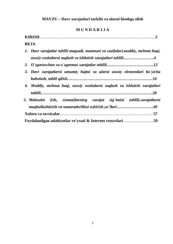 Davr xarajatlari tarkibi va ularni hisobga olish 1