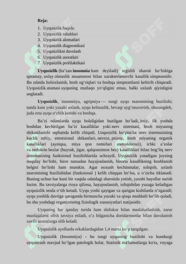 Uyqu buzilishlari klassifikatsiyasi (referat) 2