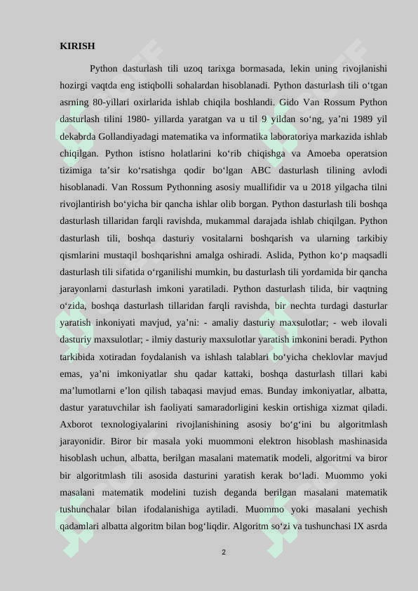 PHYTON DASTURLASH TILIDA GRAFIKA BILAN ISHLASH. 2