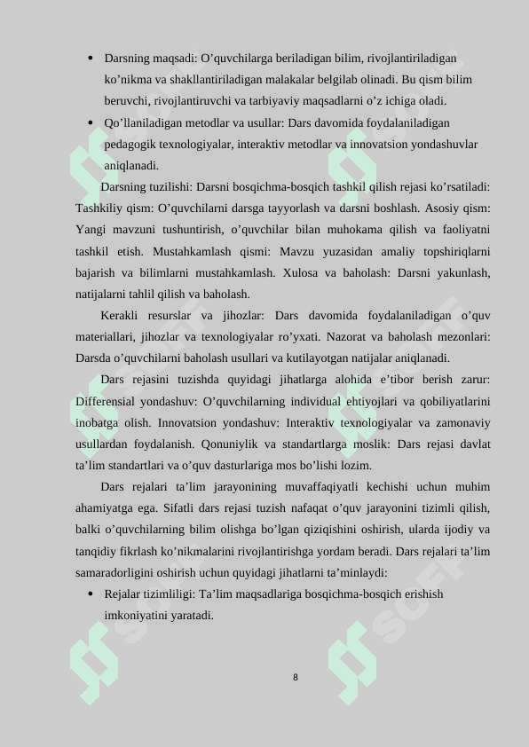 Ona tili o’qitish metodikasi fanida o’qituvchi faoliyatida qo’llaniladigan hujjatlar 8