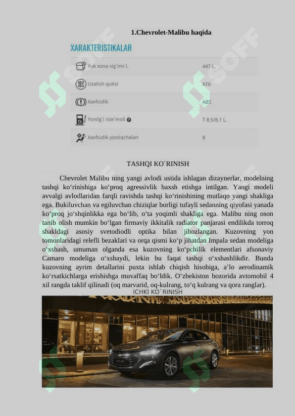 Chevrolet-Malibu avtomobili rul boshqarmasi tavsifi 2