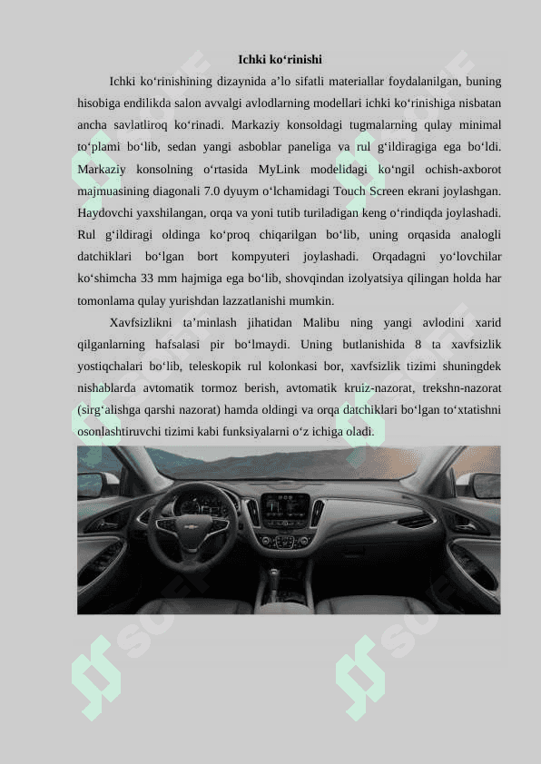 Chevrolet-Malibu avtomobili rul boshqarmasi tavsifi 3