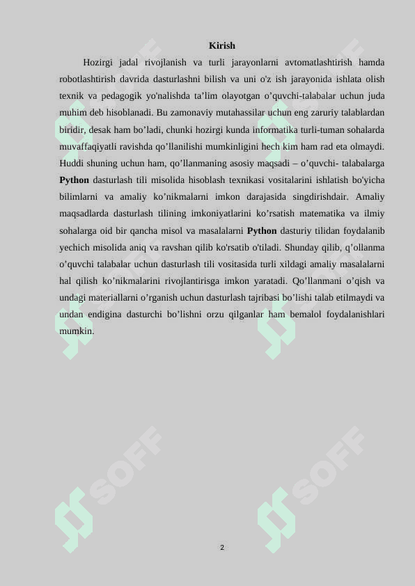 PYTHON DASTURLASH TILIDA SODDA DASTURLARNI TUZISH 2
