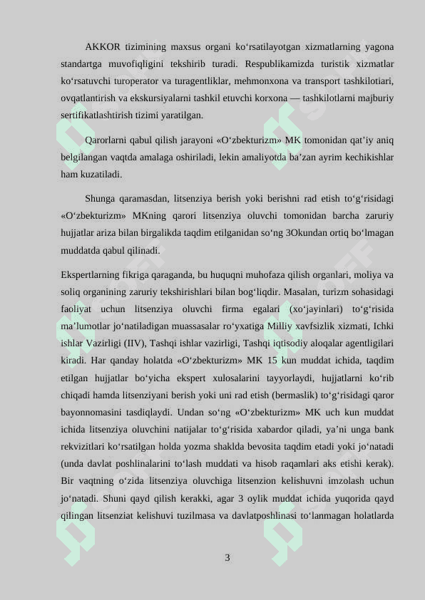 TURIZM XIZMATLARINI KO'RSATISH LITSENZIYALASHTIRISH 3