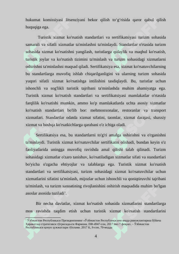 TURIZM XIZMATLARINI KO'RSATISH LITSENZIYALASHTIRISH 4