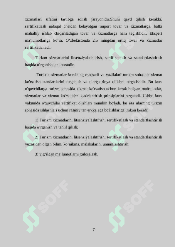 TURIZM XIZMATLARINI KO'RSATISH LITSENZIYALASHTIRISH 7