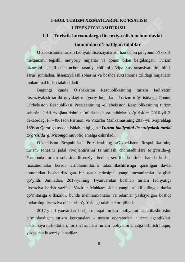 TURIZM XIZMATLARINI KO'RSATISH LITSENZIYALASHTIRISH 8