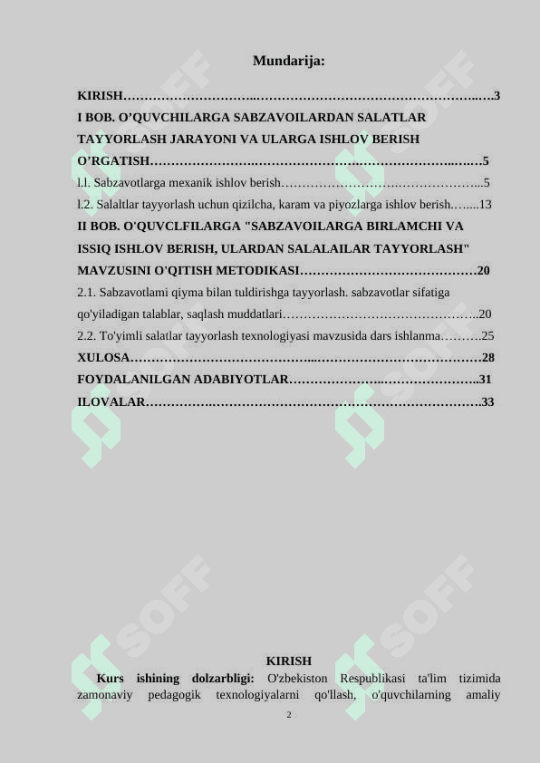 O'quvchilarga sabzavotlarga birlamchi va issiq ishlov berish, ulardan salatlar tayyorlash mavzusini o'qitish metodikasi 2