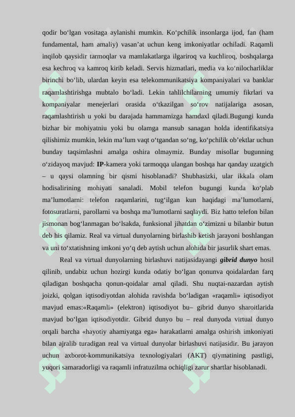 Kelajak texnologiyalari va raqamlashtirish oqibatlari. 4