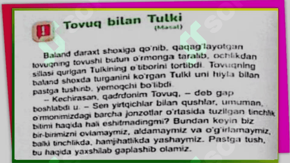 4-sinf o'qish  Tovuq bilan Tulki. Burgut bilan Tulki 5