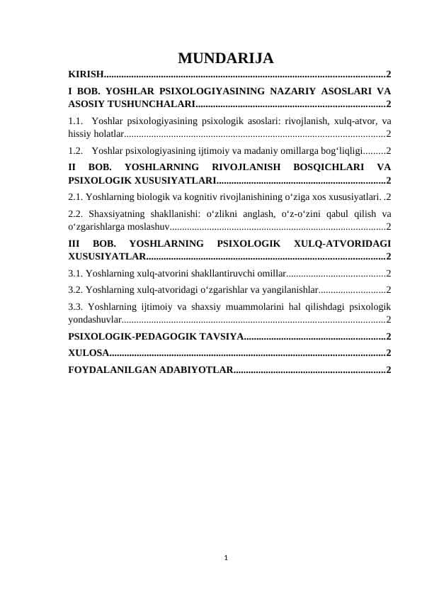 Yoshlar psixologiyasining xususiyatlari 1