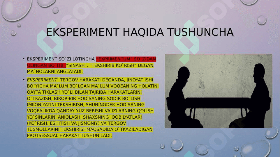 EKSPERIMENT, OLIB QO‘YISH VA TINTUV 2
