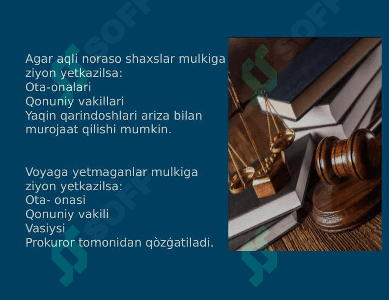 Hukmning mulkiy undirishlarga oid qismi ijrosini taminlash. 4