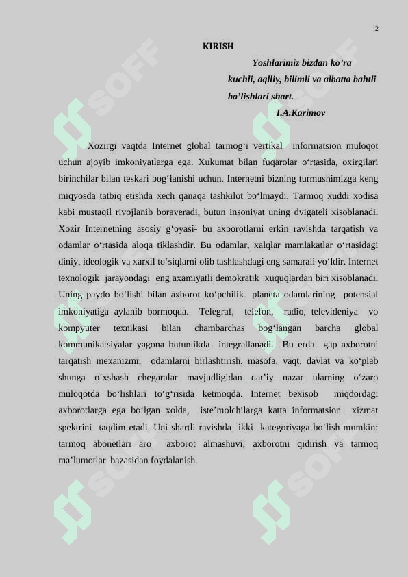 INTERNET XIZMATI TURLARI 2