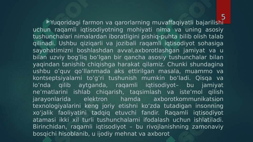 O’ZBEKISTON IQTISODIYOTIDA RAQAMLI INQILOBNING BOSHLANISHI 5