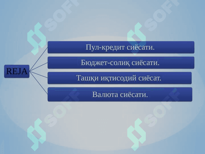 Pul-kredit siyosati. Byudjet-soliq siyosati. Tashqi iqtisodiy siyosat. Valyuta siyosati. 2