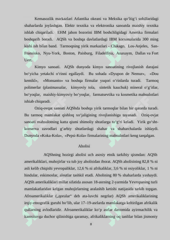 AMERIKA QOʻSHMA SHTATLARI TURIZMI DINAMIKASI AQSH 8