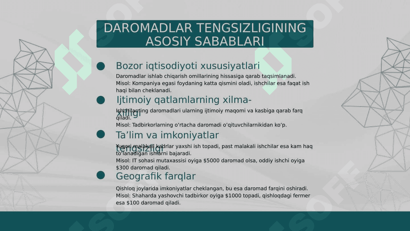DAROMADLAR TENGSIZLIGI mavzusida prezentatsiya 3