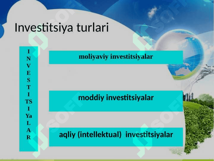 Tashqi investitsiya muhiti omillari va investitsiya bozori konyukturasini oʻrganish. 6