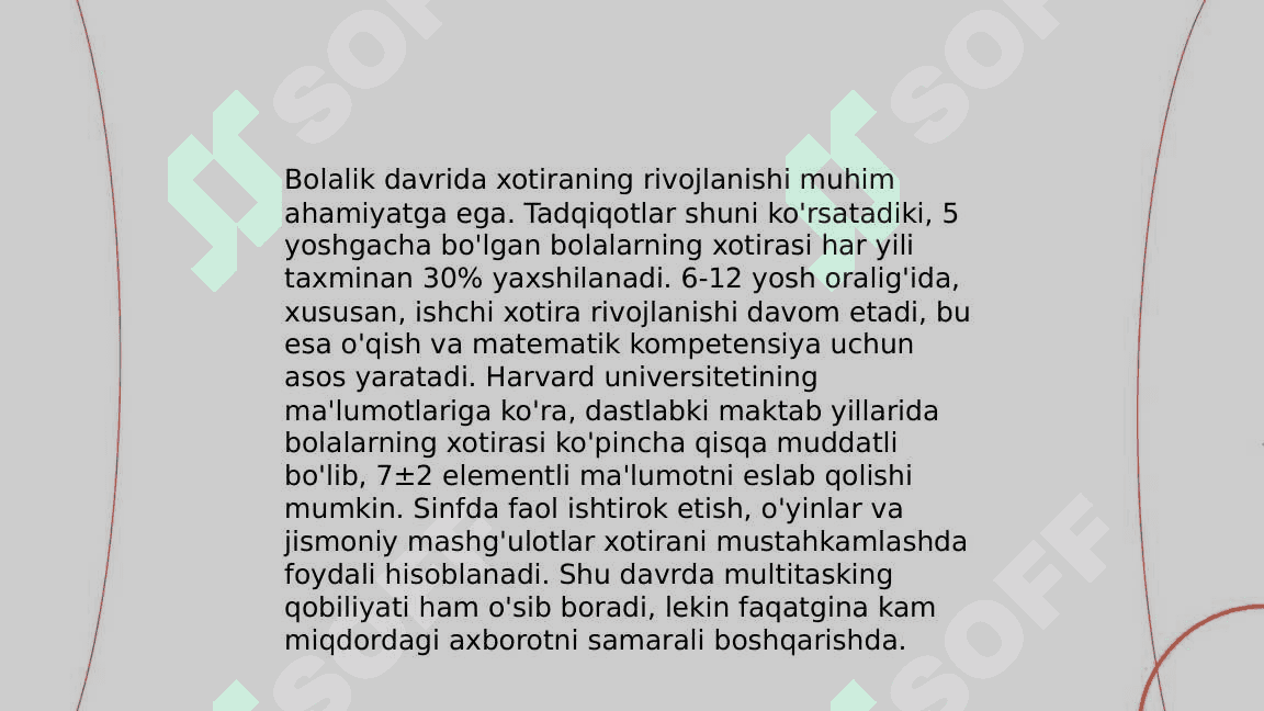 Xotira mexanizmi yoshga oid xususiyatlari 5