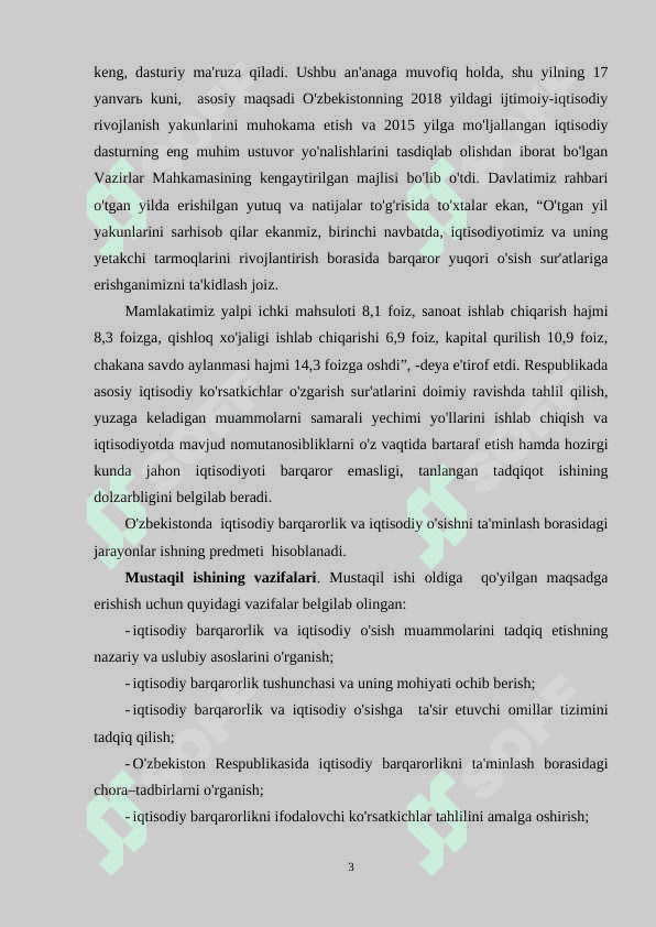 Oʻzbekiston iqtisodiyotini barqaror oʻsishini taʼminlovchi 3