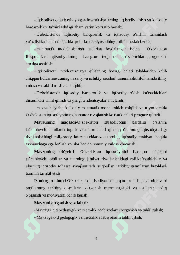 Oʻzbekiston iqtisodiyotini barqaror oʻsishini taʼminlovchi 4