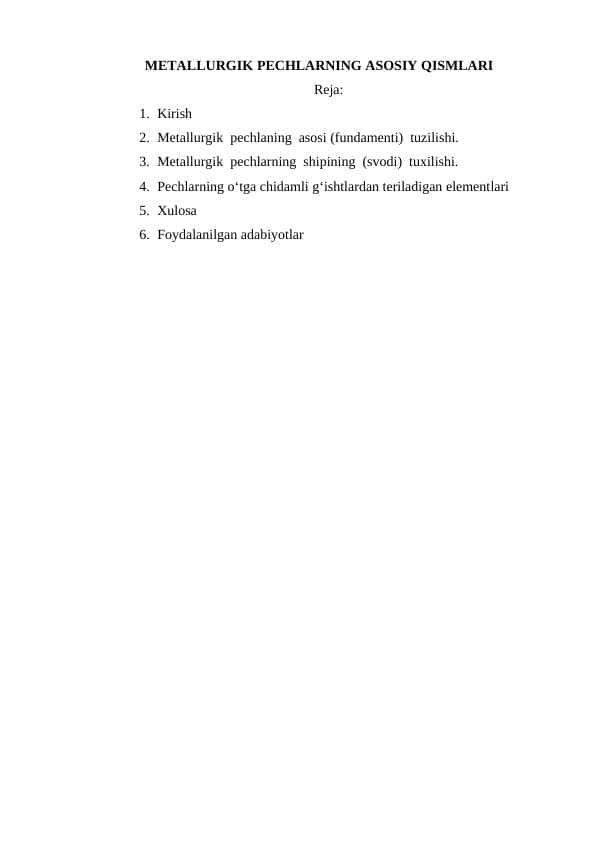 METALLURGIK PECHLARNING ASOSIY QISMLARI 1