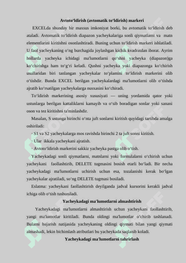 EXCEL DASTURIDA  AVTOTO’LDIRISHLAR VA AVTOHISOBLASHLAR.EXCEL DASTURIDA IQTISODIY MASALALARNI YECHISH 2