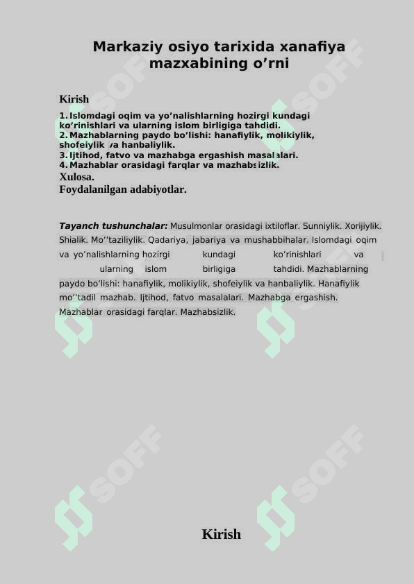 Markaziy osiyo tarixida xanafiya mazxabining o’rni 2
