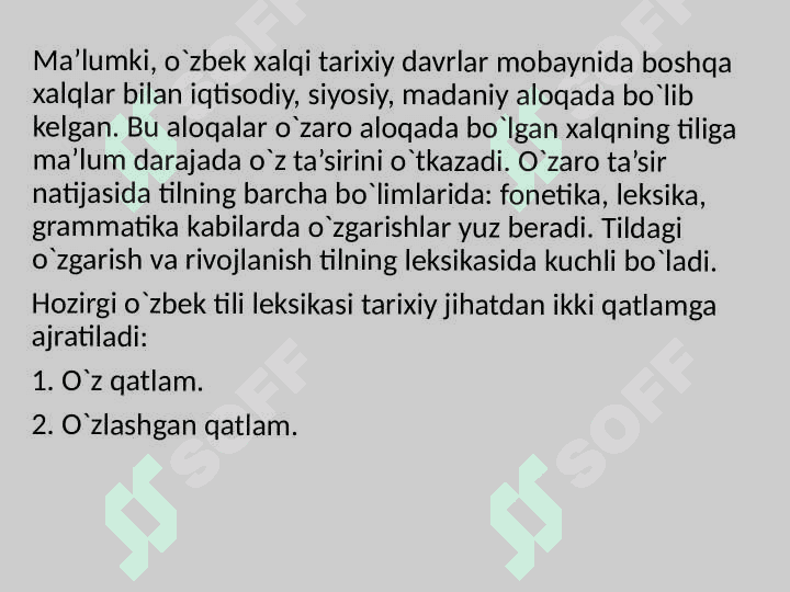 O‘zbek tili leksikasining boyish manbalari.Sohaga hos o‘z va o‘zlashgan so‘zlar tasnifi 2