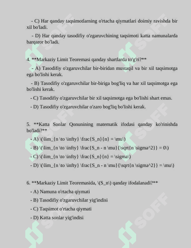 Katta sonlar qonuni va ularning ahamiyati.Markaziy limit teoremasi 2
