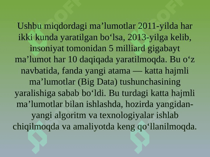 Катта маълумотлар омбори (BIG DATA) ва когнитив технологиялар ва уларни қўллаш  хақида  асосий тушунчалар 6
