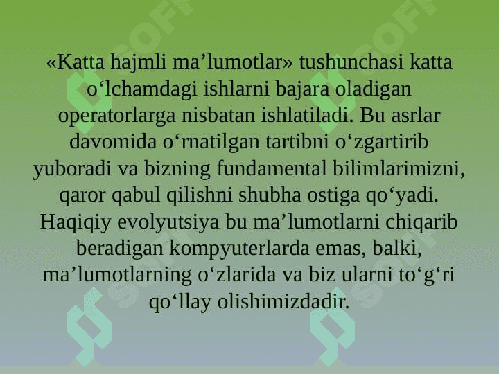 Катта маълумотлар омбори (BIG DATA) ва когнитив технологиялар ва уларни қўллаш  хақида  асосий тушунчалар 8