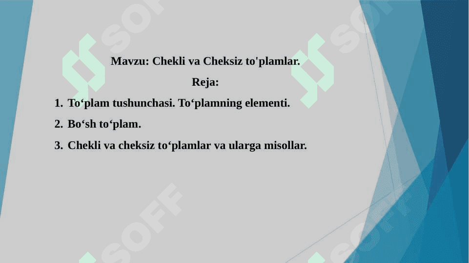 Chekli va Cheksiz to'plamlar. 2