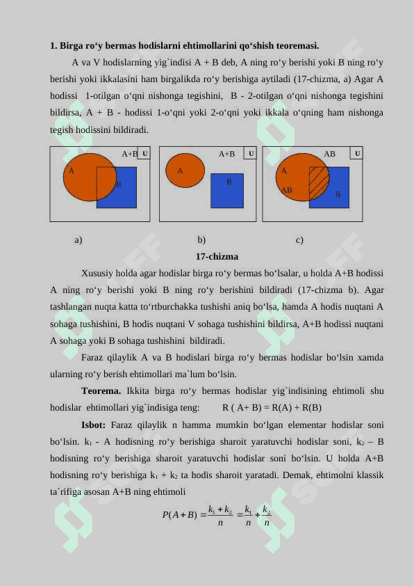 Ehtimollarni qo‘shish va ko‘paytirish teoremalari To‘la extimollik va Bayes formulalari 2