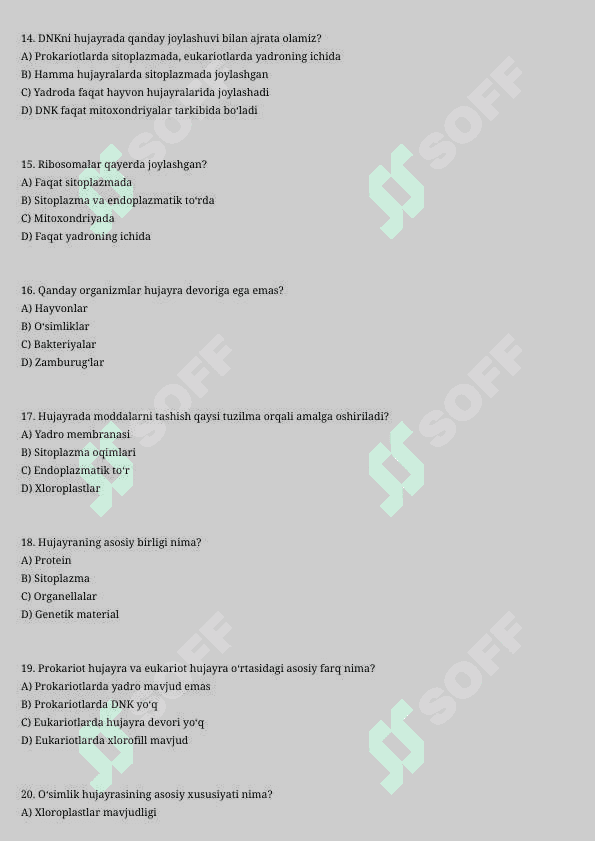 5-sinf biologiya va ekologiya test 3