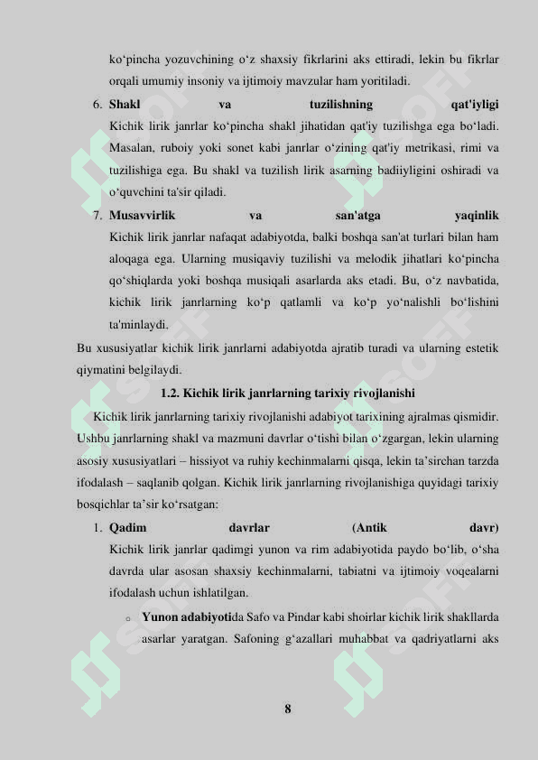 Kichik lirik janrlar tavsifi 8