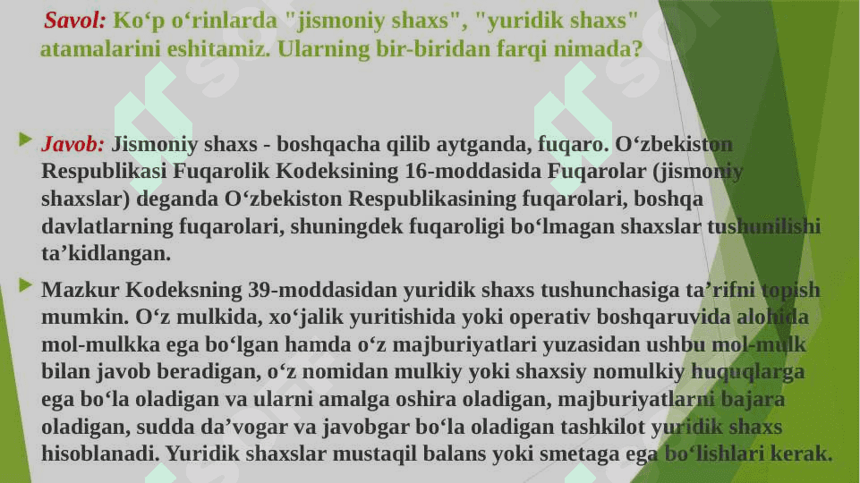 BIZNES HUQUQI TUShUNChASI VA MANBALARI. BIZNES HUQUQIY MUNOSABATLAR 5